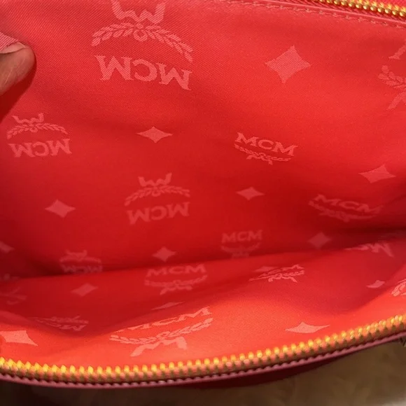 Authentic MCM Nouvo Saffiano Handbag missing Cross Body Strap EUC in Tomato Red - Picture 13 of 17